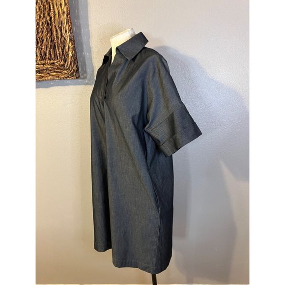 Ming Wang Side Pocket A Line Chambray Shirt Dress XL Dark Denim $195 Washable - Picture 12 of 16